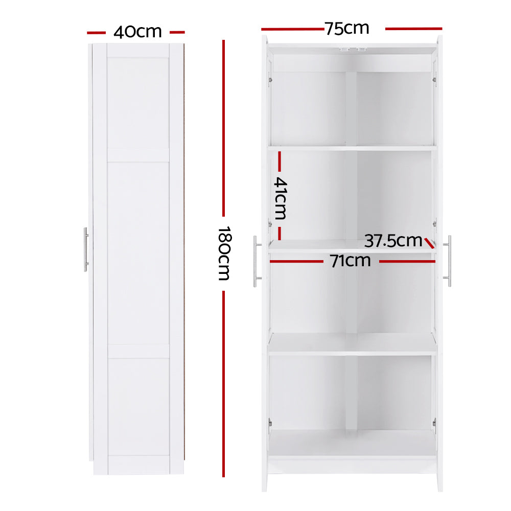 2-Door Buffet Sideboard Cabinet – White, Tall Storage Cupboard