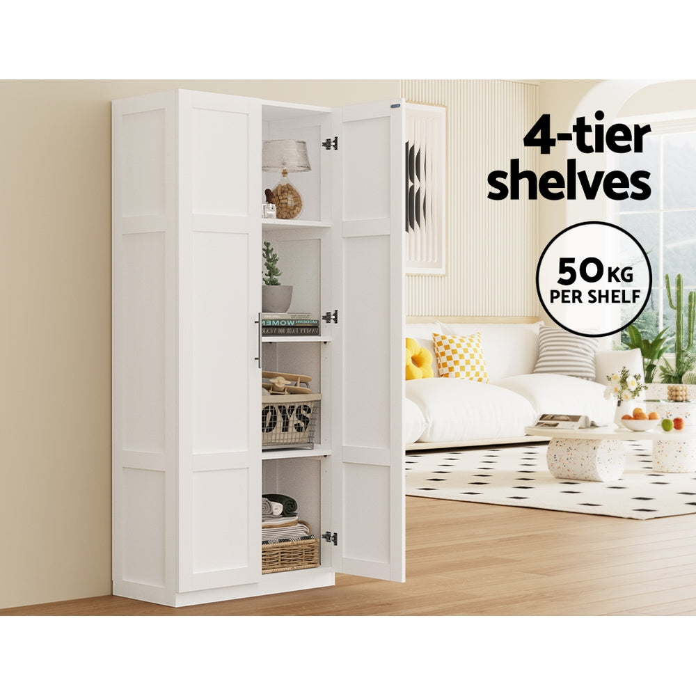 2-Door Buffet Sideboard Cabinet – White, Tall Storage Cupboard