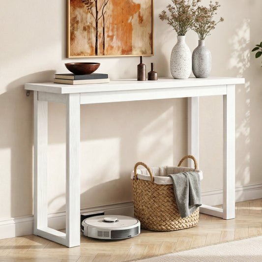 Console Table – Minimalist Design, 110cm White Wood Grain Surface