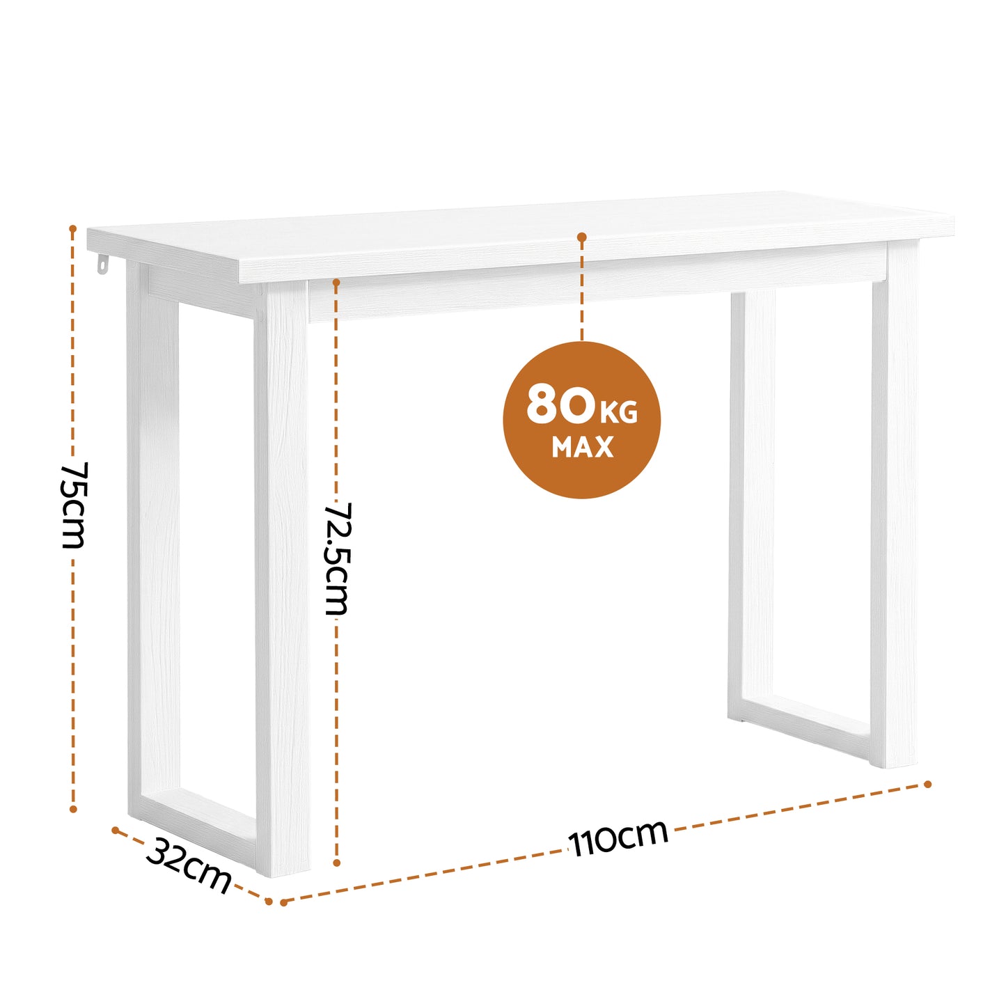 Console Table – Minimalist Design, 110cm White Wood Grain Surface