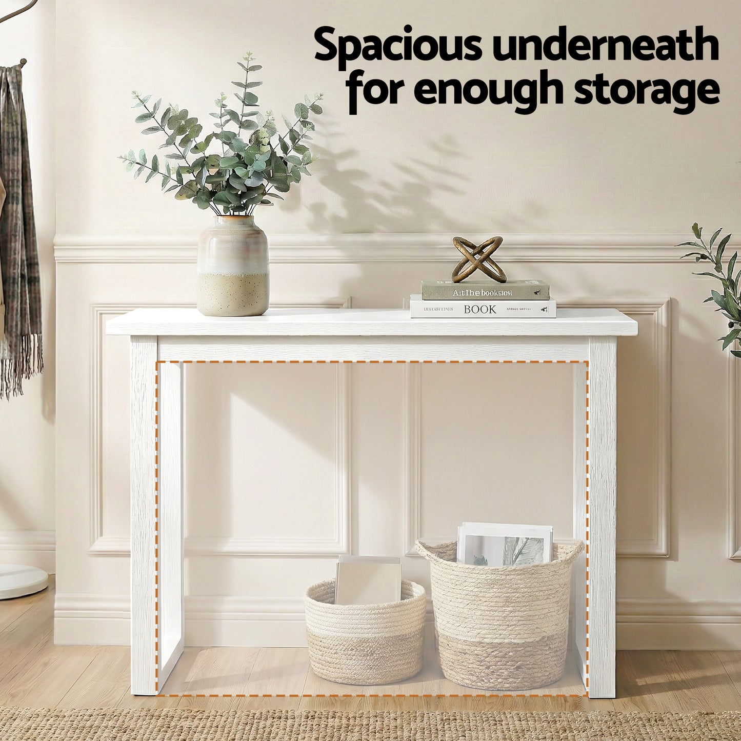 Console Table – Minimalist Design, 110cm White Wood Grain Surface