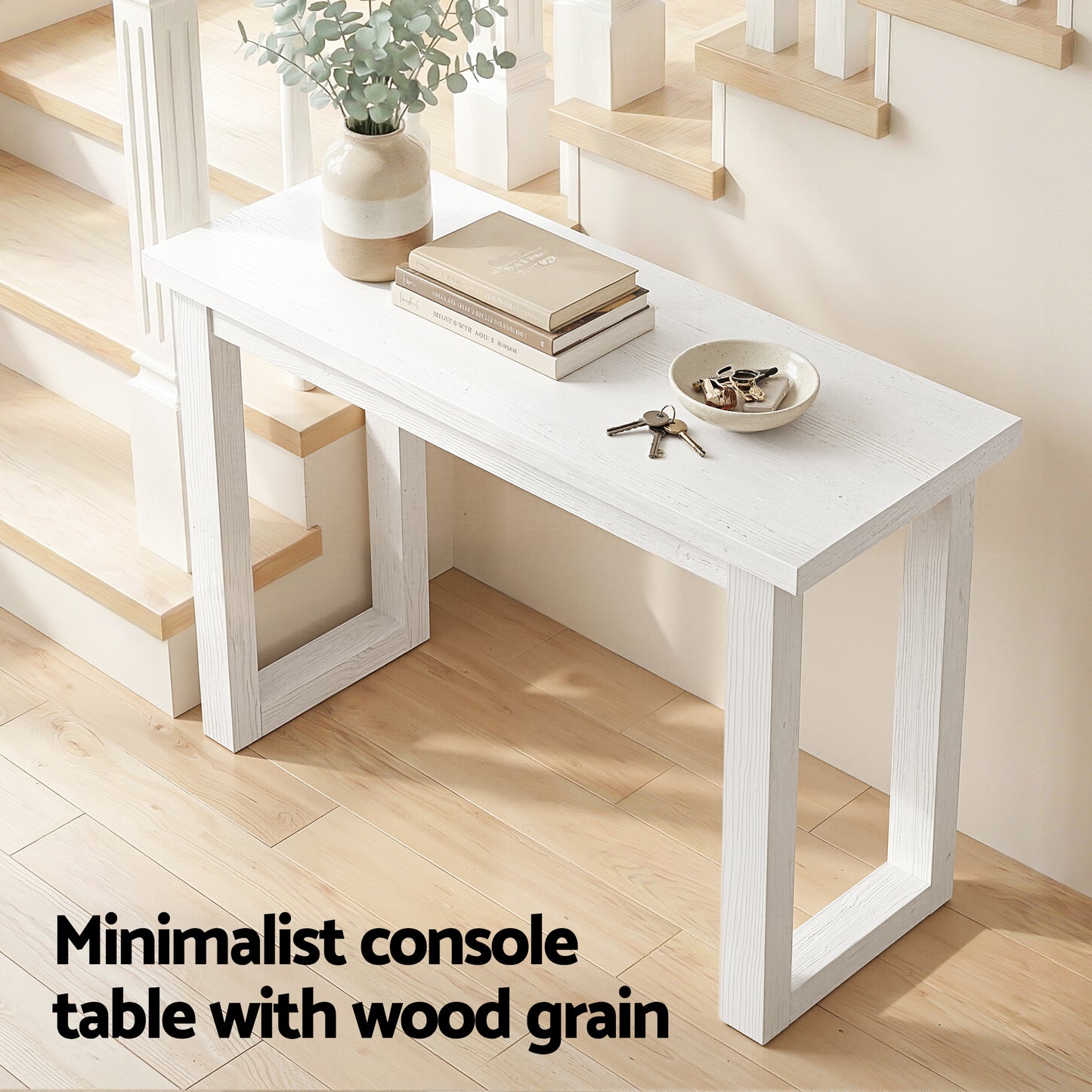 Console Table – Minimalist Design, 110cm White Wood Grain Surface