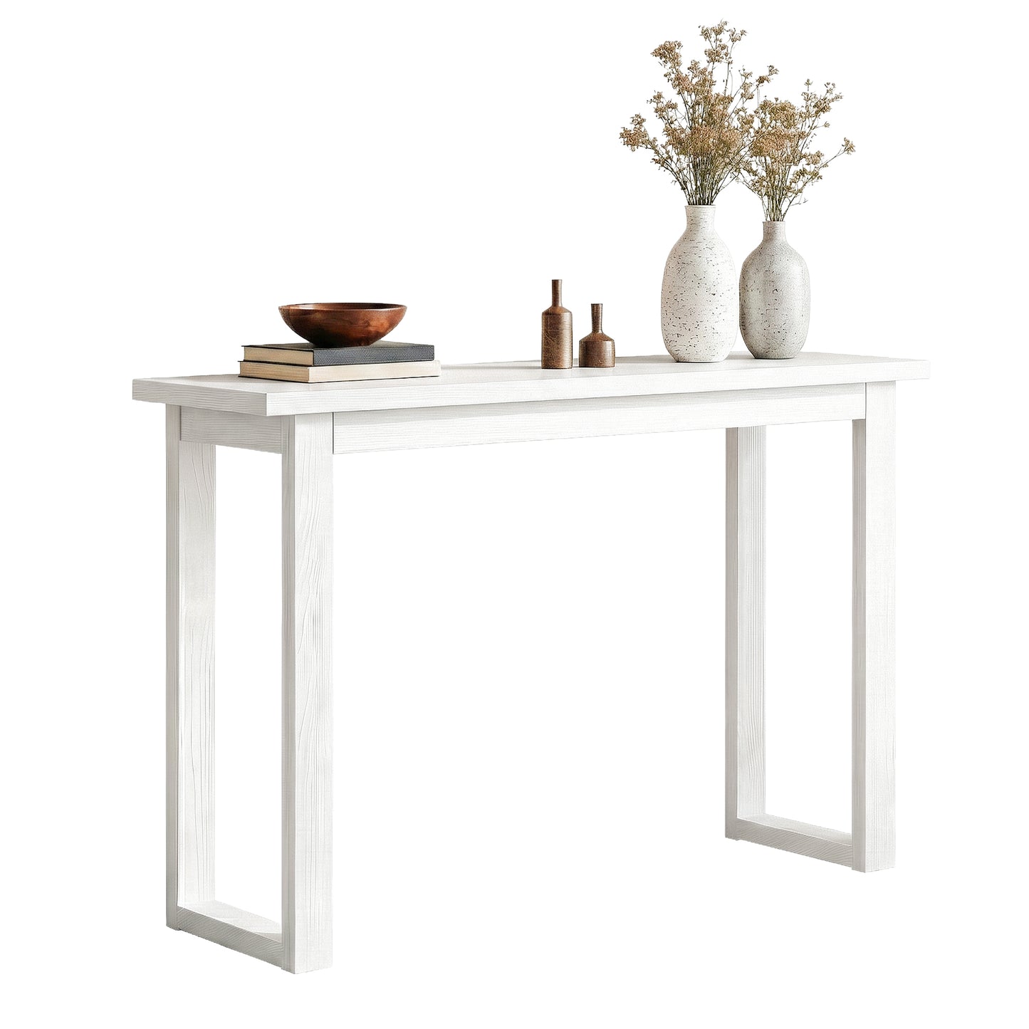 Console Table – Minimalist Design, 110cm White Wood Grain Surface