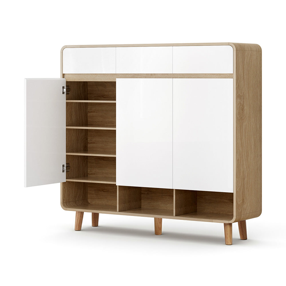 Shoe Rack Cabinet – 25 Pairs Storage, Pine and White Finish