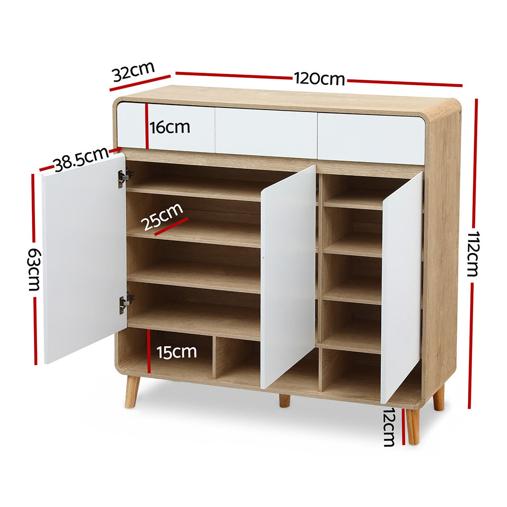Shoe Rack Cabinet – 25 Pairs Storage, Pine and White Finish