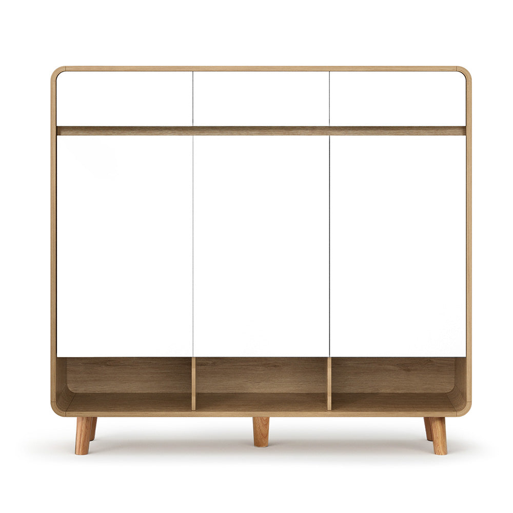 Shoe Rack Cabinet – 25 Pairs Storage, Pine and White Finish