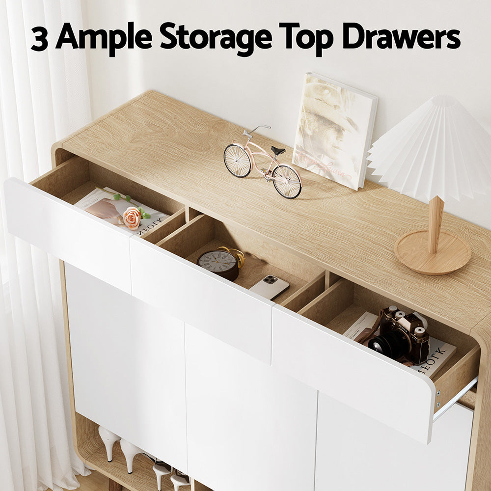 Shoe Rack Cabinet – 25 Pairs Storage, Pine and White Finish
