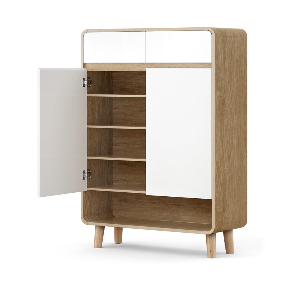TWSC Shoe Rack Cabinet 20 Pairs Storage Cupboard Pine&White