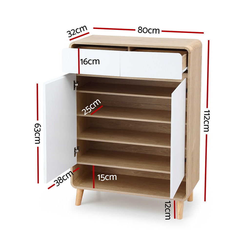 TWSC Shoe Rack Cabinet 20 Pairs Storage Cupboard Pine&White