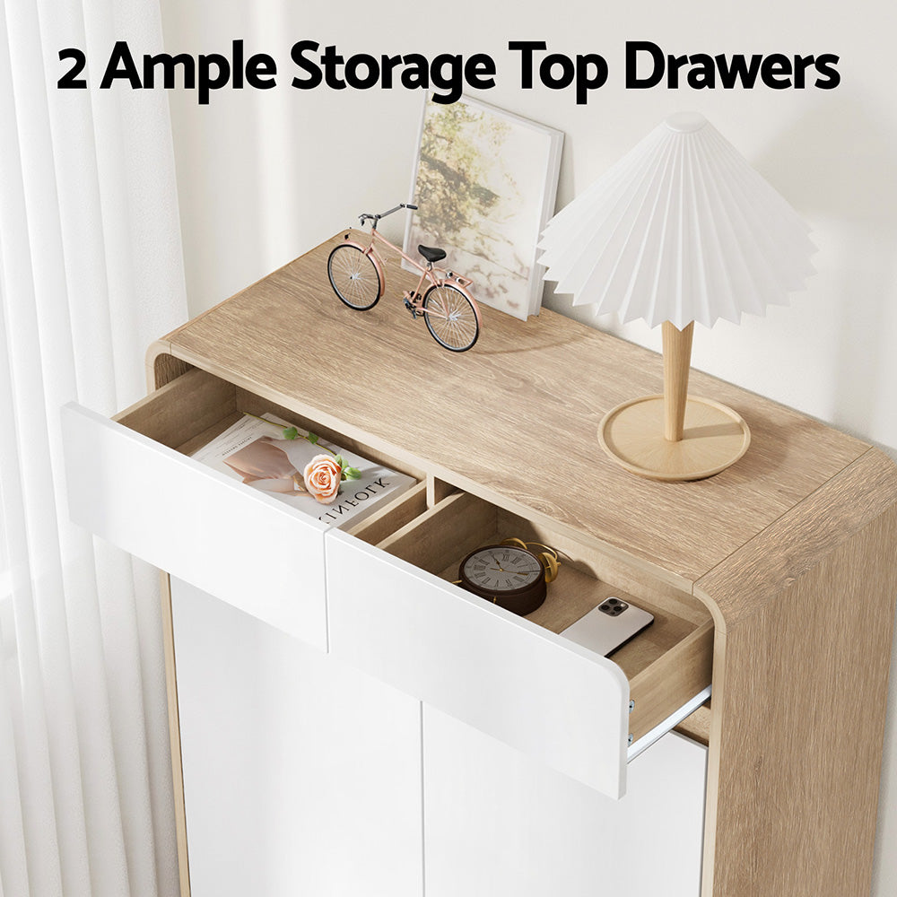 TWSC Shoe Rack Cabinet 20 Pairs Storage Cupboard Pine&White