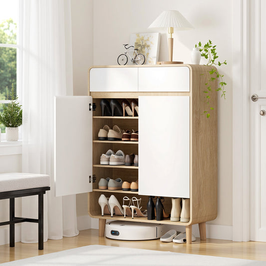 TWSC Shoe Rack Cabinet 20 Pairs Storage Cupboard Pine&White