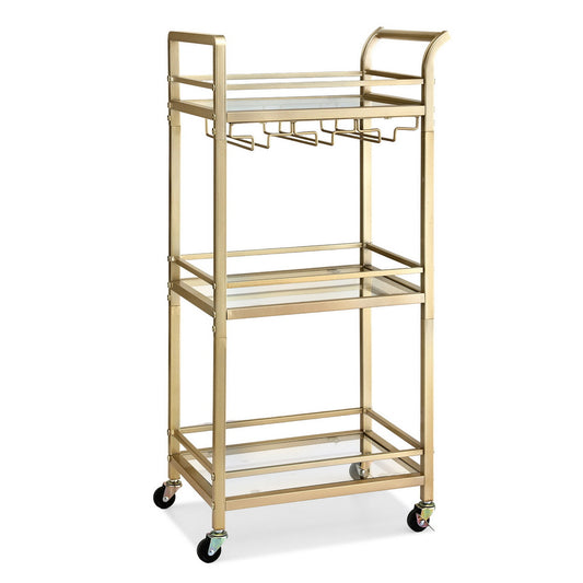 Kitchen Island Cart – Gold Metal Frame with Wine Glass Rack, 43cm