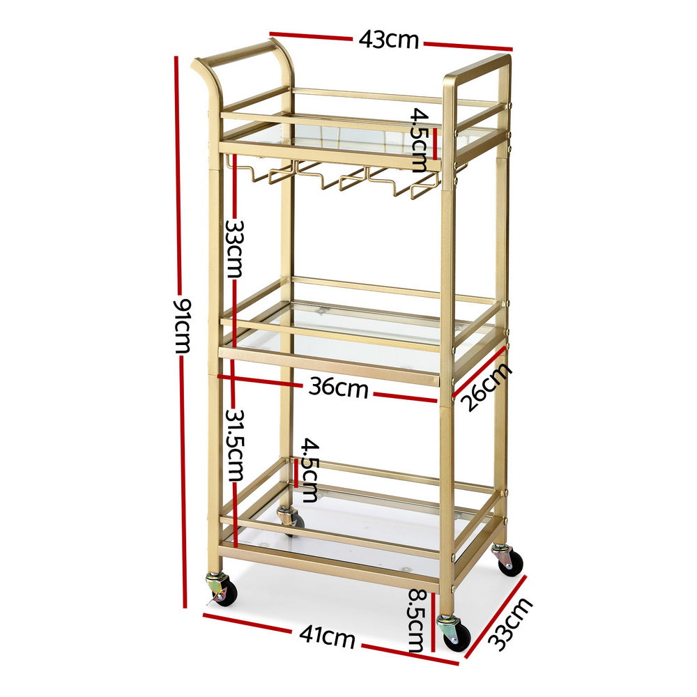 Kitchen Island Cart – Gold Metal Frame with Wine Glass Rack, 43cm