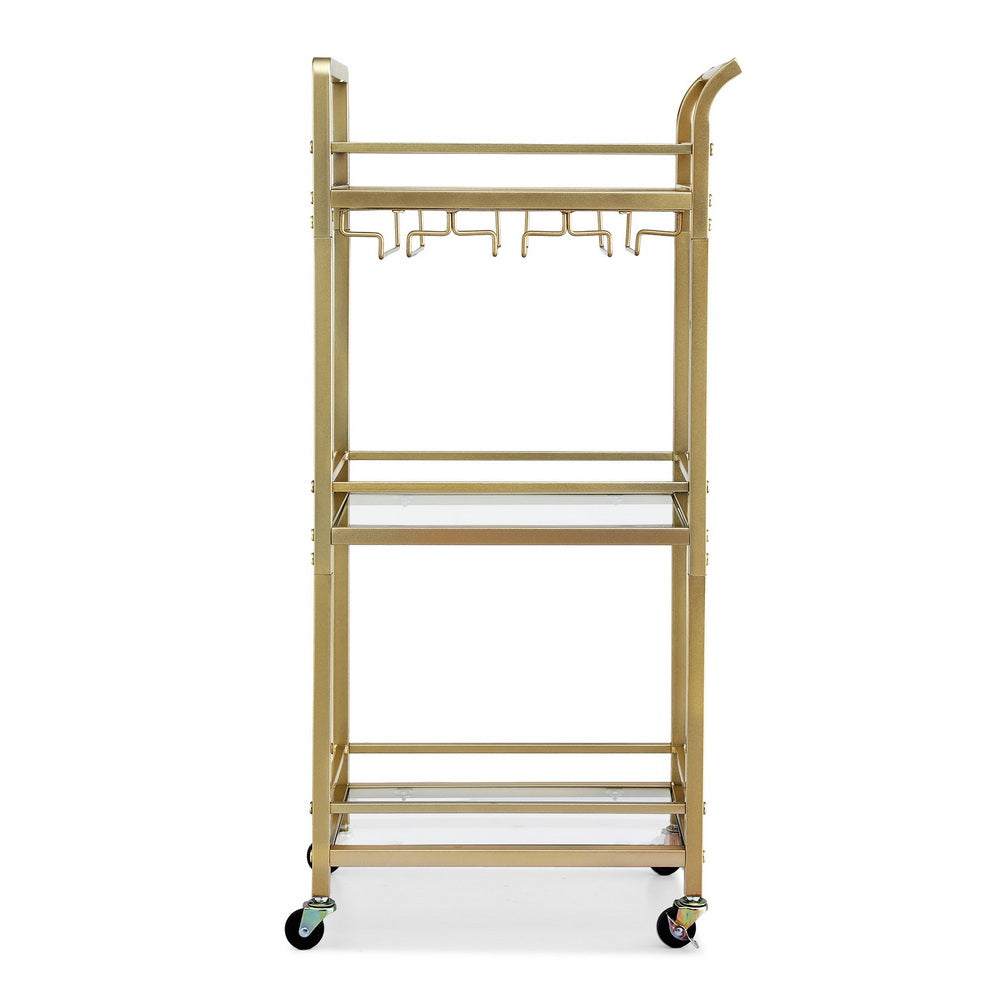 Kitchen Island Cart – Gold Metal Frame with Wine Glass Rack, 43cm