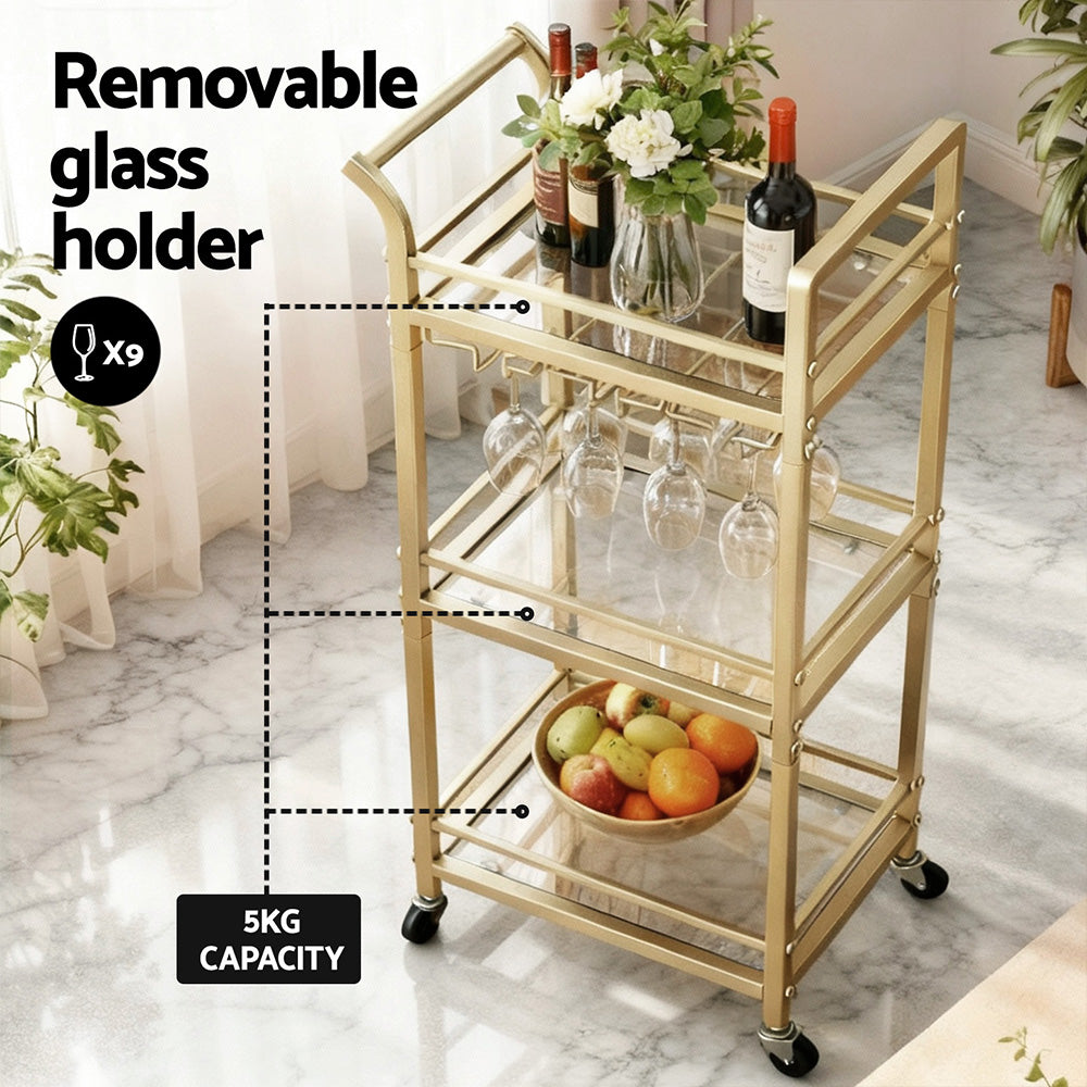 Kitchen Island Cart – Gold Metal Frame with Wine Glass Rack, 43cm