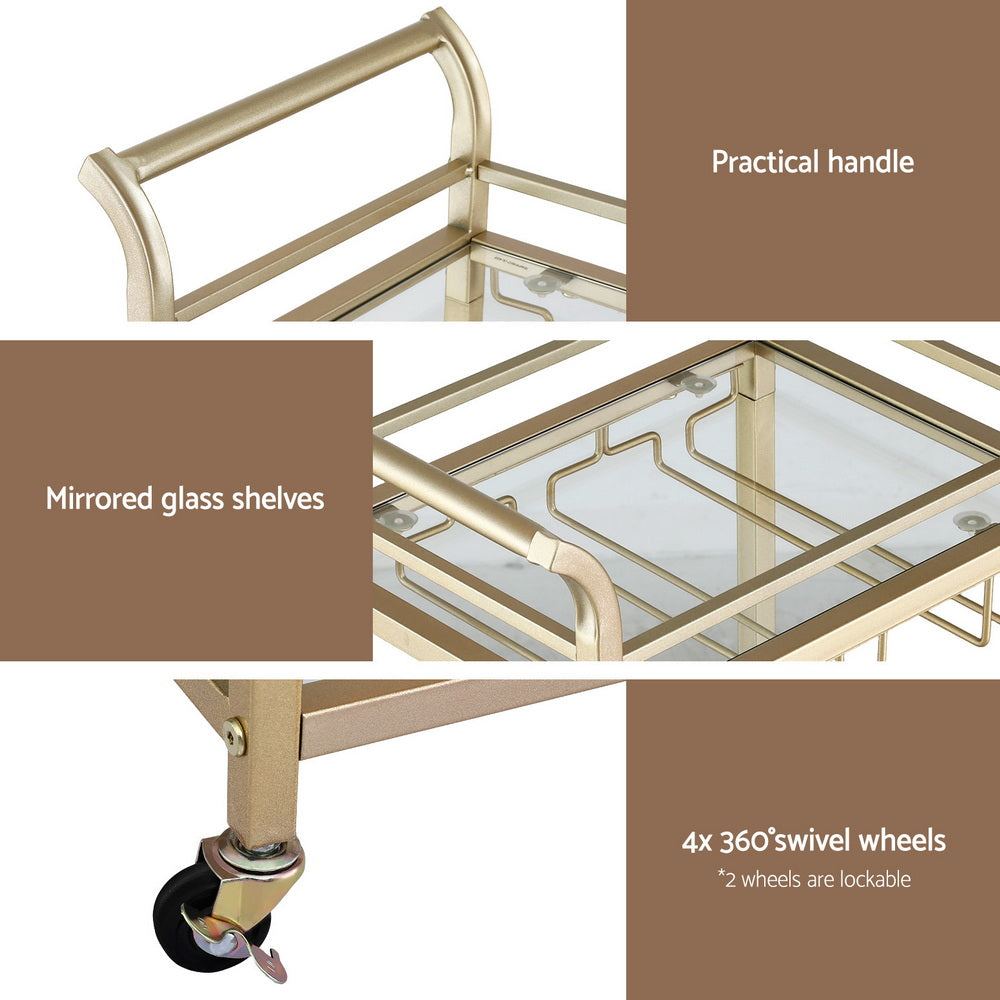 Kitchen Island Cart – Gold Metal Frame with Wine Glass Rack, 43cm