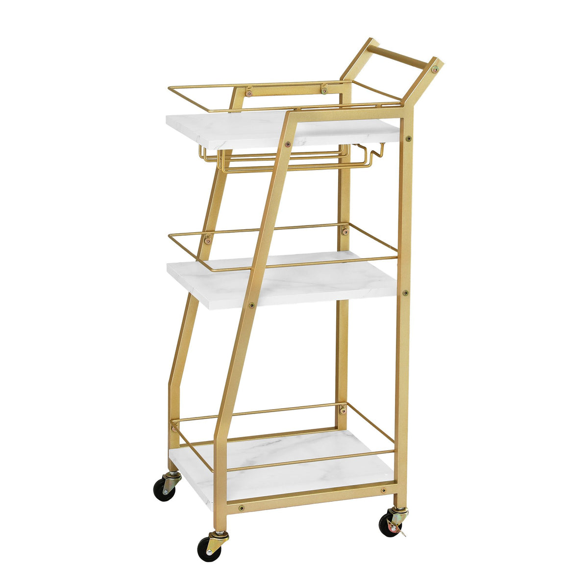 TWSC Bar Cart Trolley Kitchen Island Serving Wine Glass Holder Marble 41cm