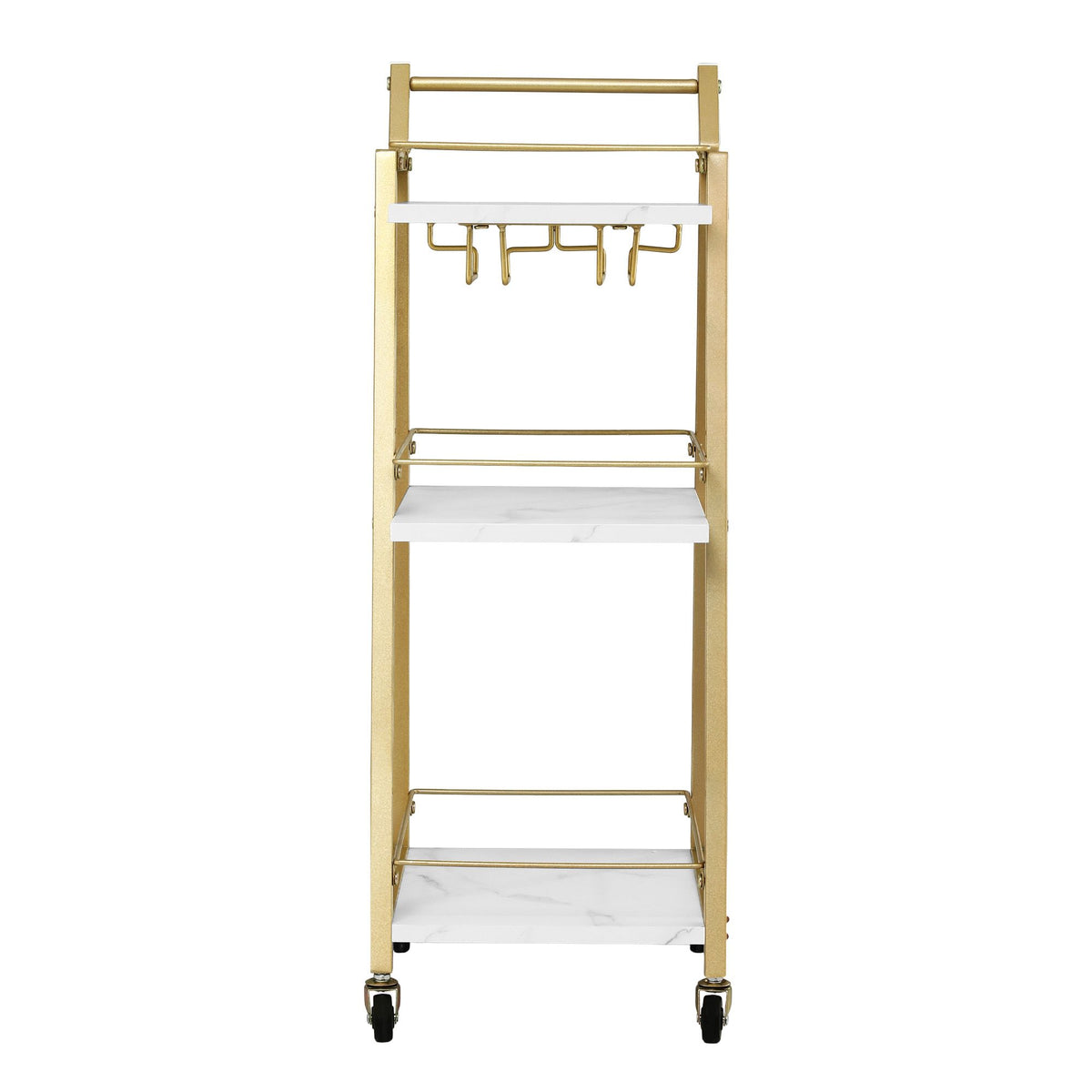 TWSC Bar Cart Trolley Kitchen Island Serving Wine Glass Holder Marble 41cm