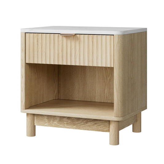 Bedside Table with Drawer and Shelf – Pine Finish