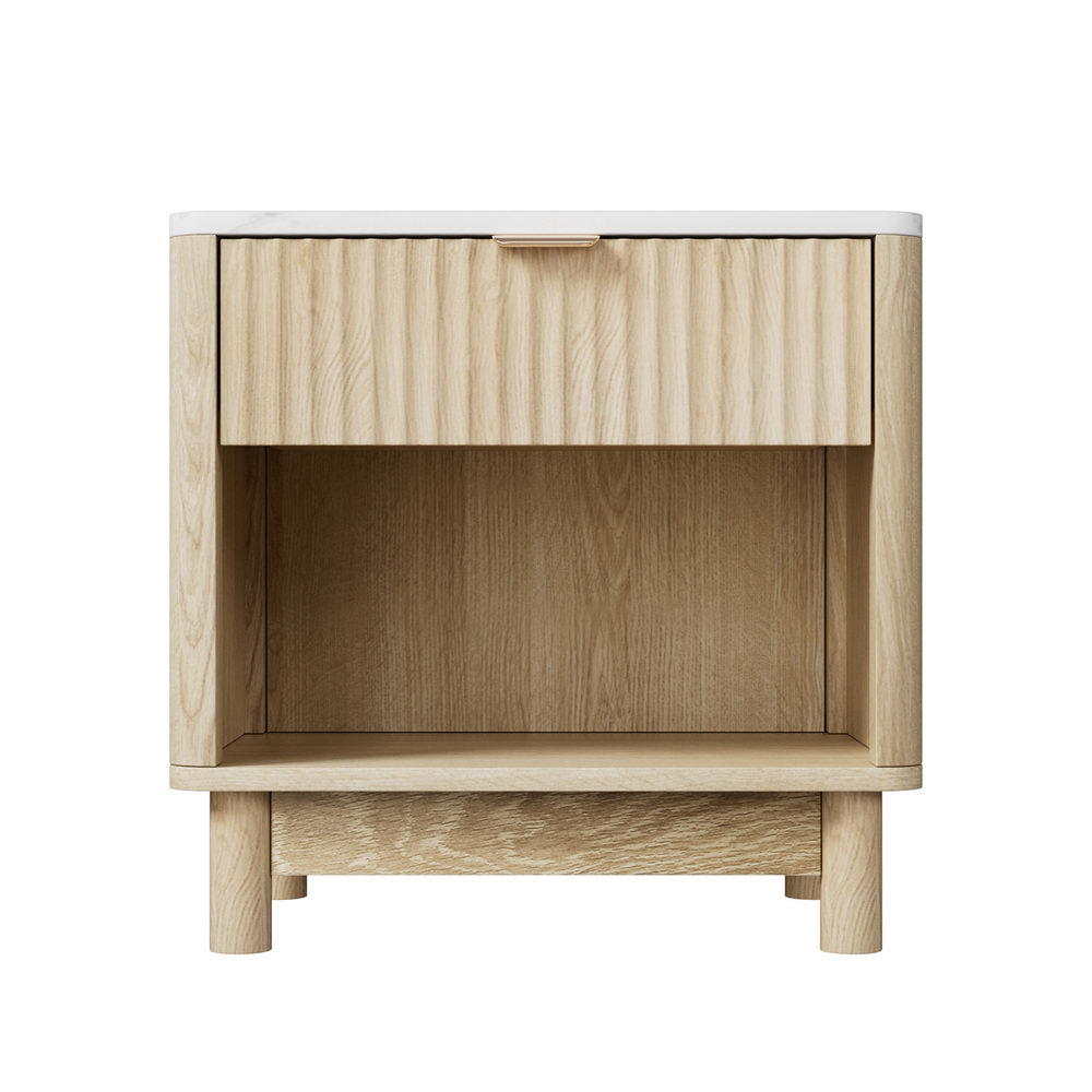 Bedside Table with Drawer and Shelf – Pine Finish