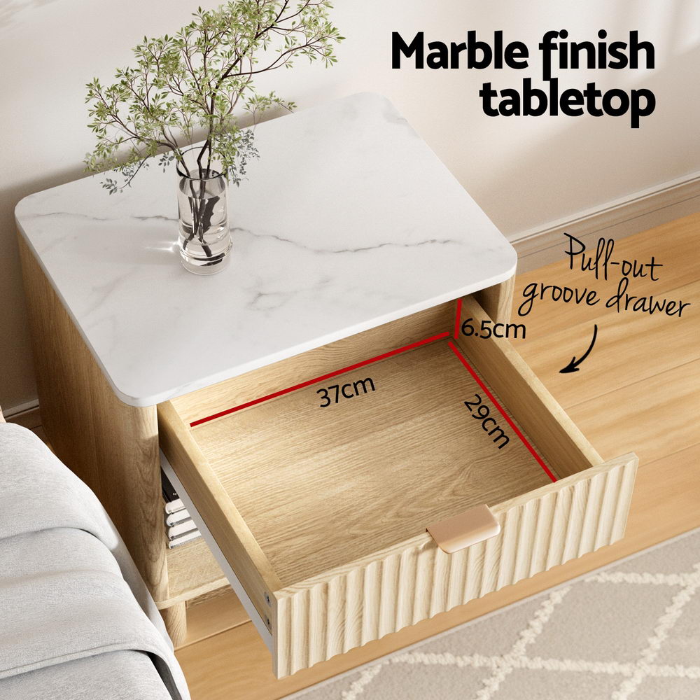 Bedside Table with Drawer and Shelf – Pine Finish