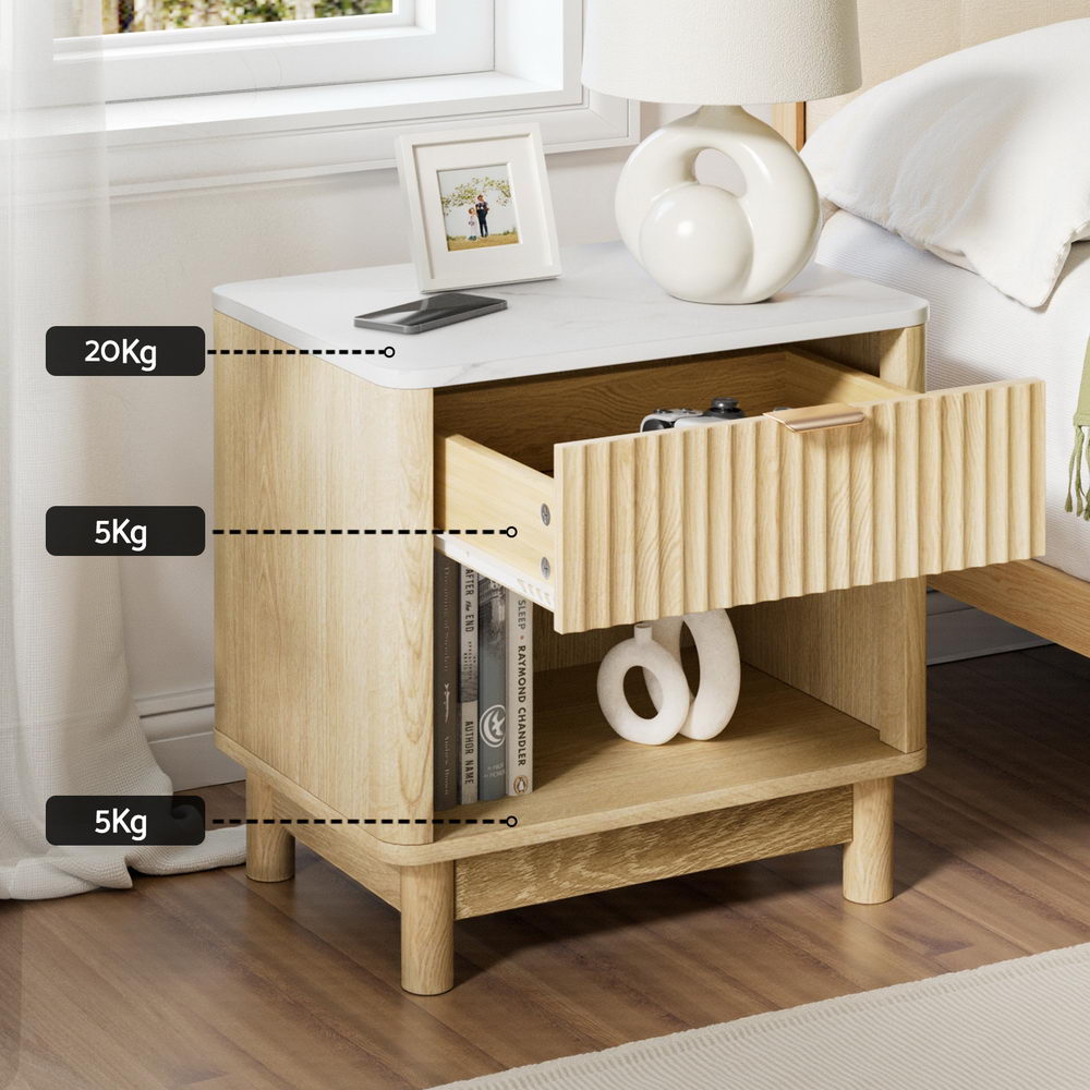 Bedside Table with Drawer and Shelf – Pine Finish