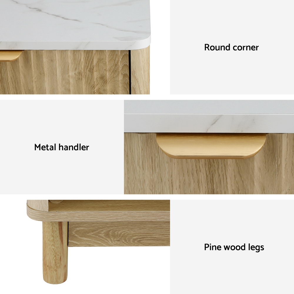 Bedside Table with Drawer and Shelf – Pine Finish