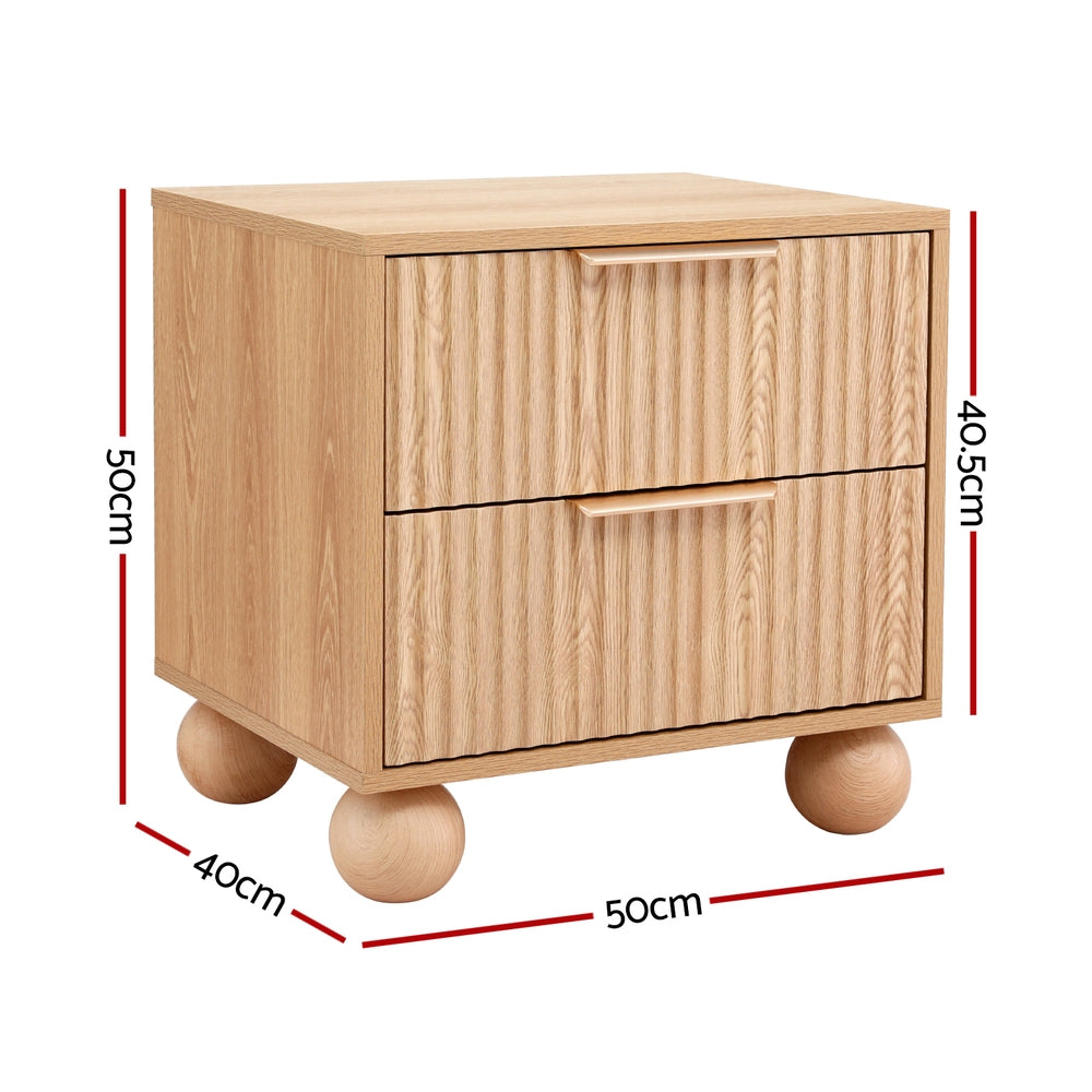 Rattan Bedside Table – Two Drawers, Pine Finish