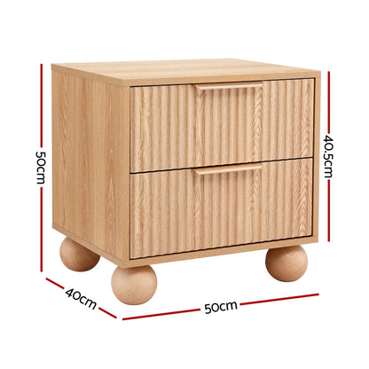 TWSC Rattan Bedside Table 2 Drawers Pine