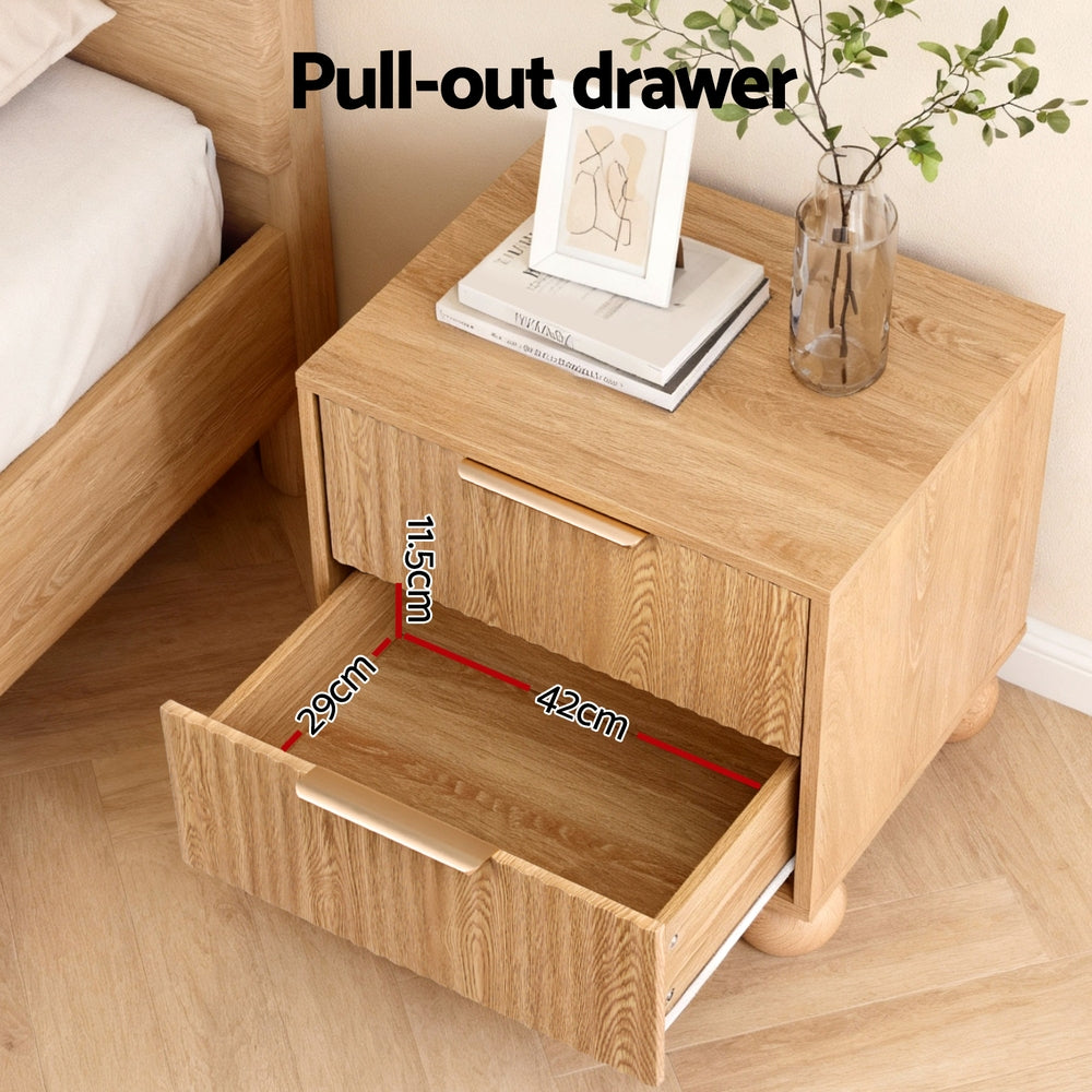 Rattan Bedside Table – Two Drawers, Pine Finish