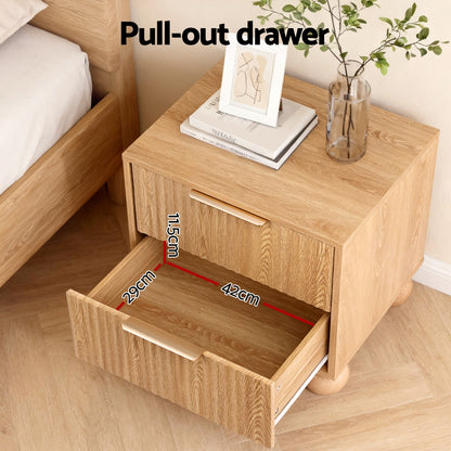 TWSC Rattan Bedside Table 2 Drawers Pine