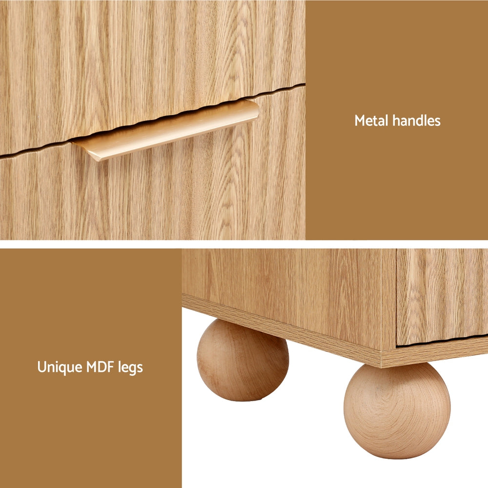 Rattan Bedside Table – Two Drawers, Pine Finish
