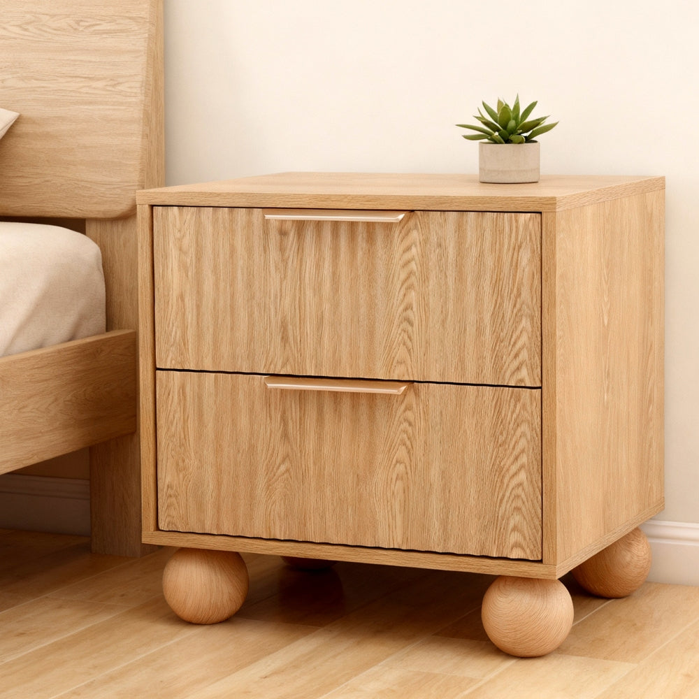 Rattan Bedside Table – Two Drawers, Pine Finish