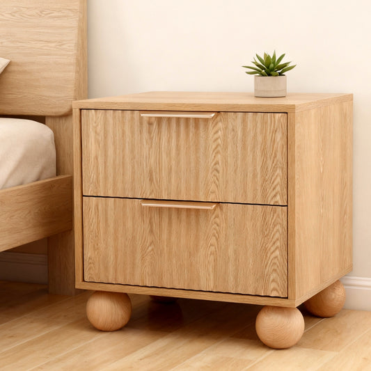 Rattan Bedside Table – Two Drawers, Pine Finish