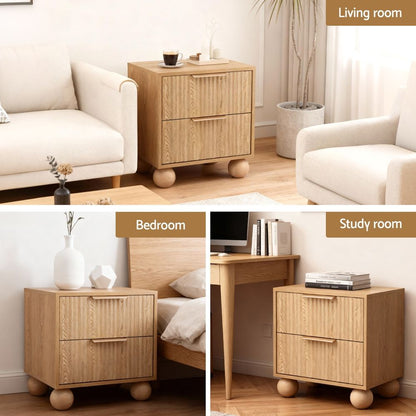 TWSC 2x Bedside Table Round Legs 2 Drawers Pine