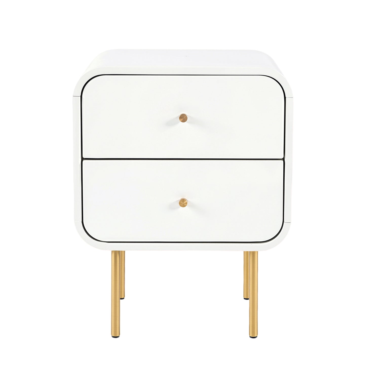 Bedside Table with 2 Drawers – White, Metal Handles