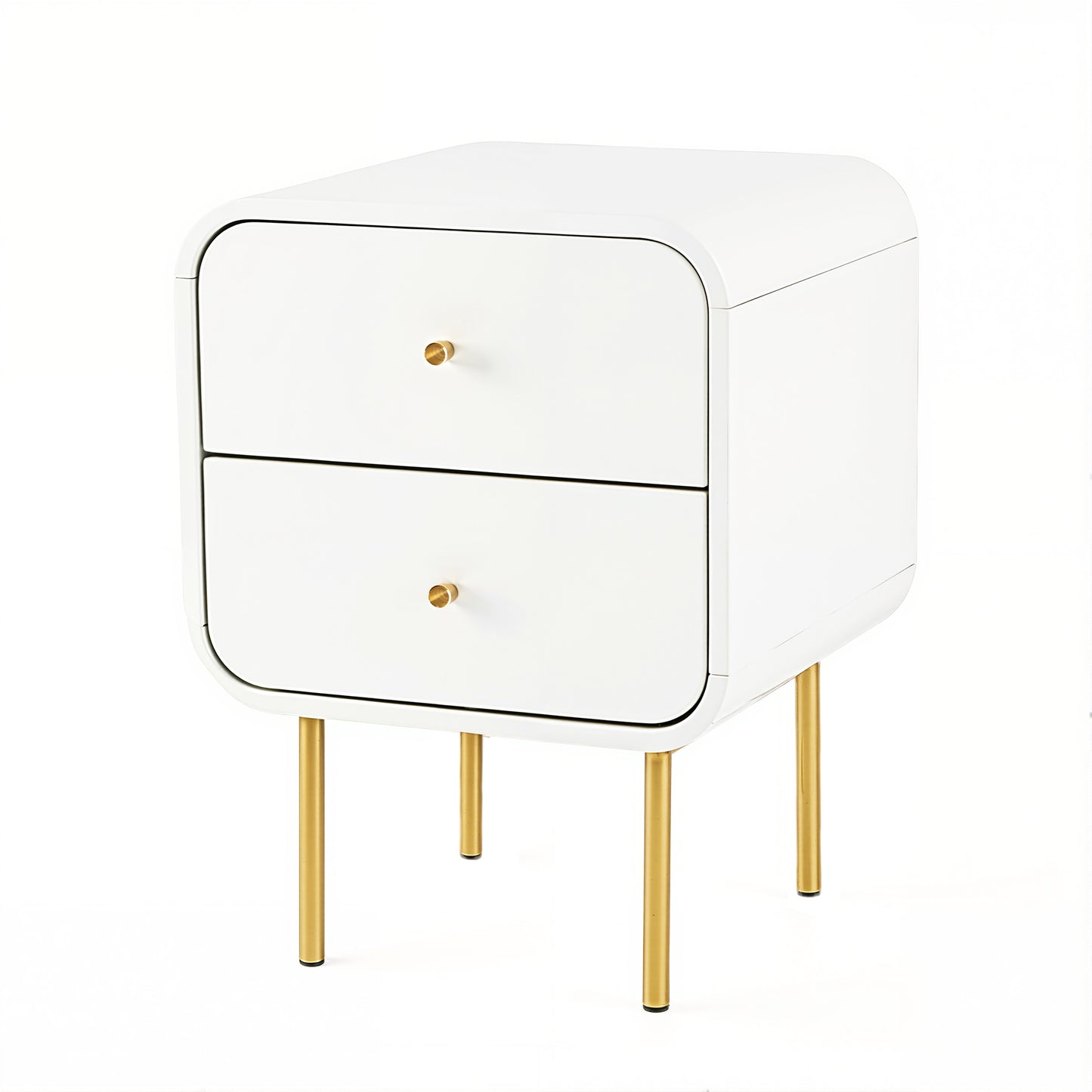 Bedside Table with 2 Drawers – White, Metal Handles