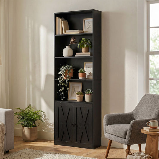 TWSC 6-Tier Bookshelf Display Cabinet Storage Black