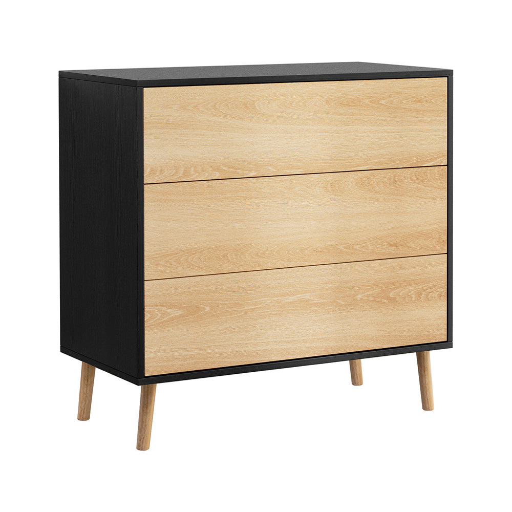 3-Drawer Chest of Drawers – Push-to-Open, Black & Pine Finish