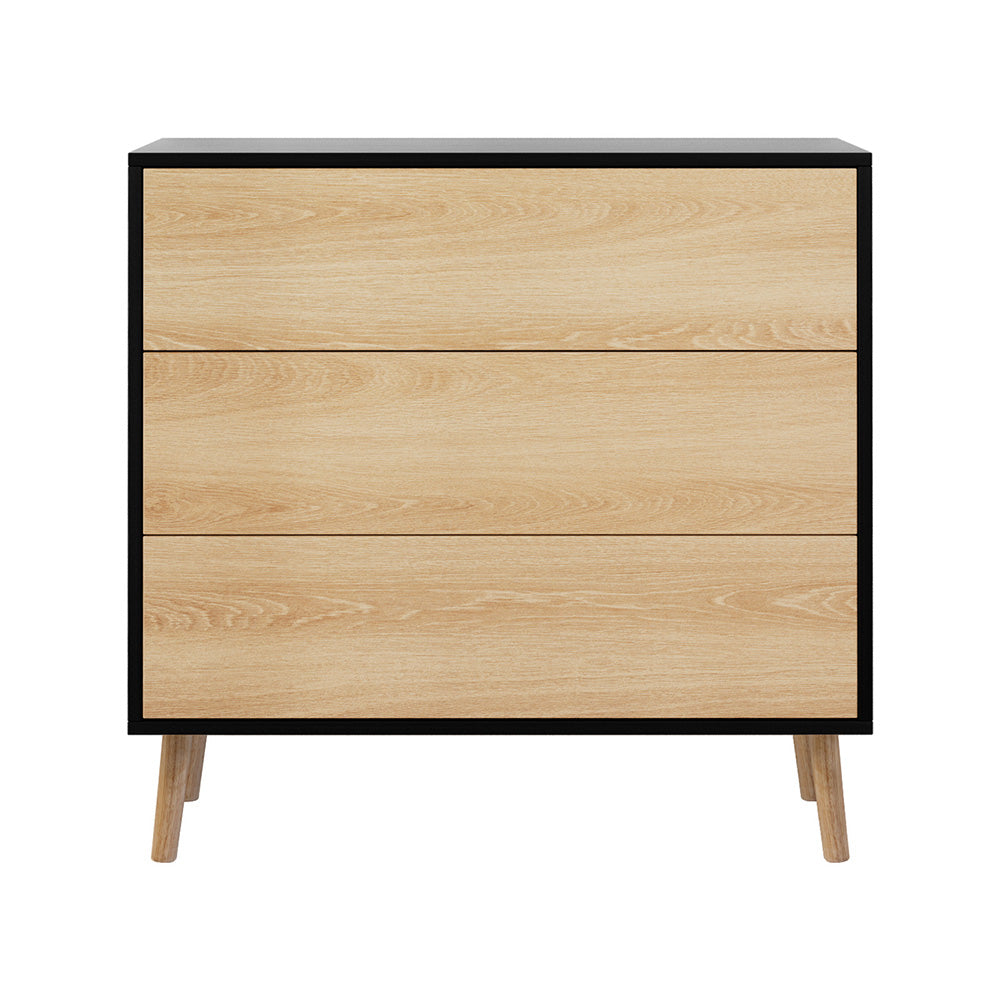 3-Drawer Chest of Drawers – Push-to-Open, Black & Pine Finish