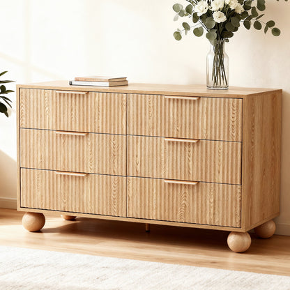 Chest of Drawers Dresser – 6 Drawers, Pine Finish, 120x40x70cm