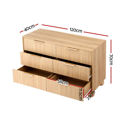 Chest of Drawers Dresser – 6 Drawers, Pine Finish, 120x40x70cm