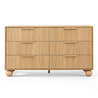 Chest of Drawers Dresser – 6 Drawers, Pine Finish, 120x40x70cm