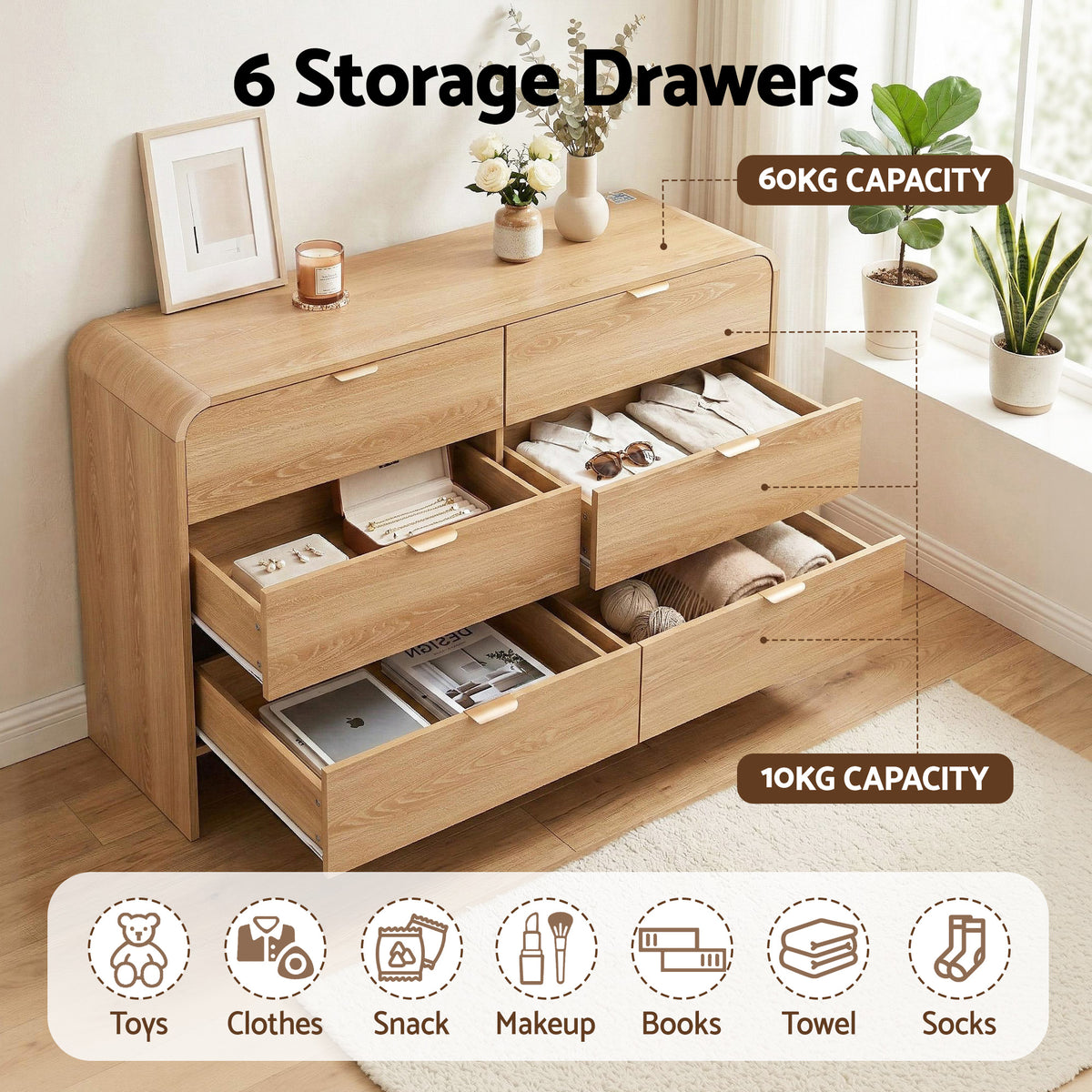 TWSC 6 Chest of Drawers Dresser Cabinet Pine