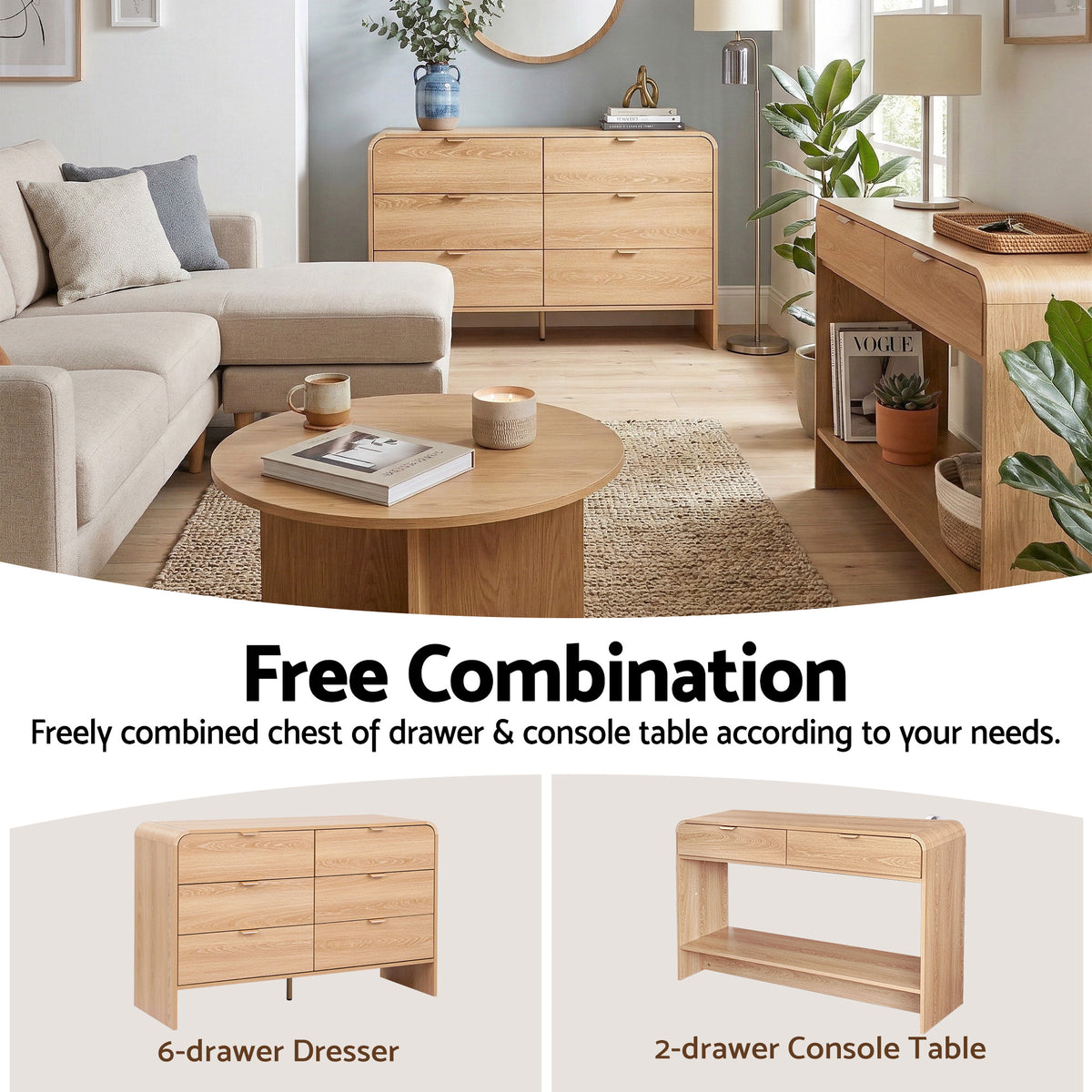 TWSC 6 Chest of Drawers Dresser Cabinet Pine