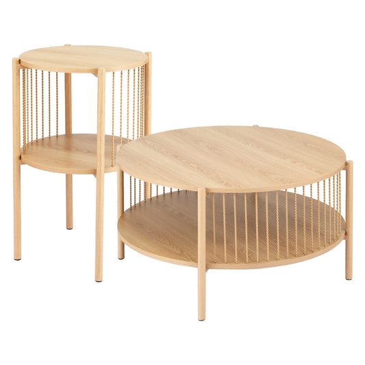 Coffee Table Set – Two-Tier Round Wood with Metal Frame