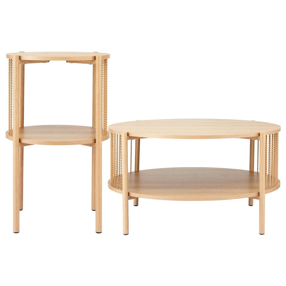 Coffee Table Set – Two-Tier Round Wood with Metal Frame