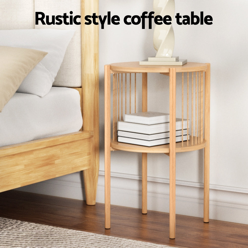 Coffee Table Set – Two-Tier Round Wood with Metal Frame