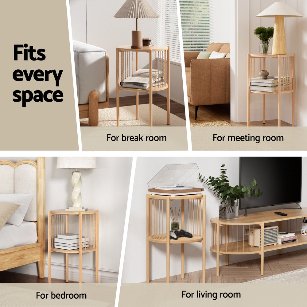 Coffee Table Set – Two-Tier Round Wood with Metal Frame