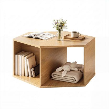TWSC Coffee Table Hexagonal Center Table with Open Storage 2-Way Display Side Table Wood
